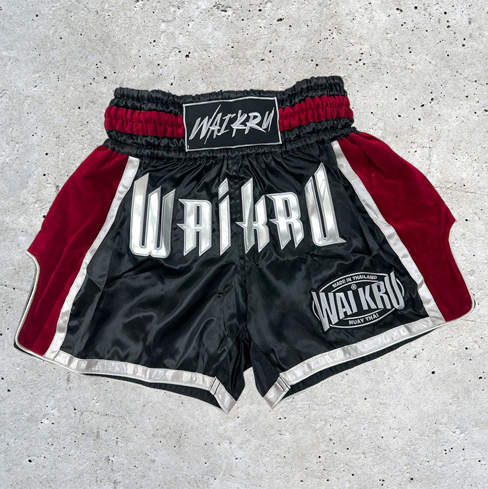 Muay Thai Shorts Premium Satin Black Red - Main Image