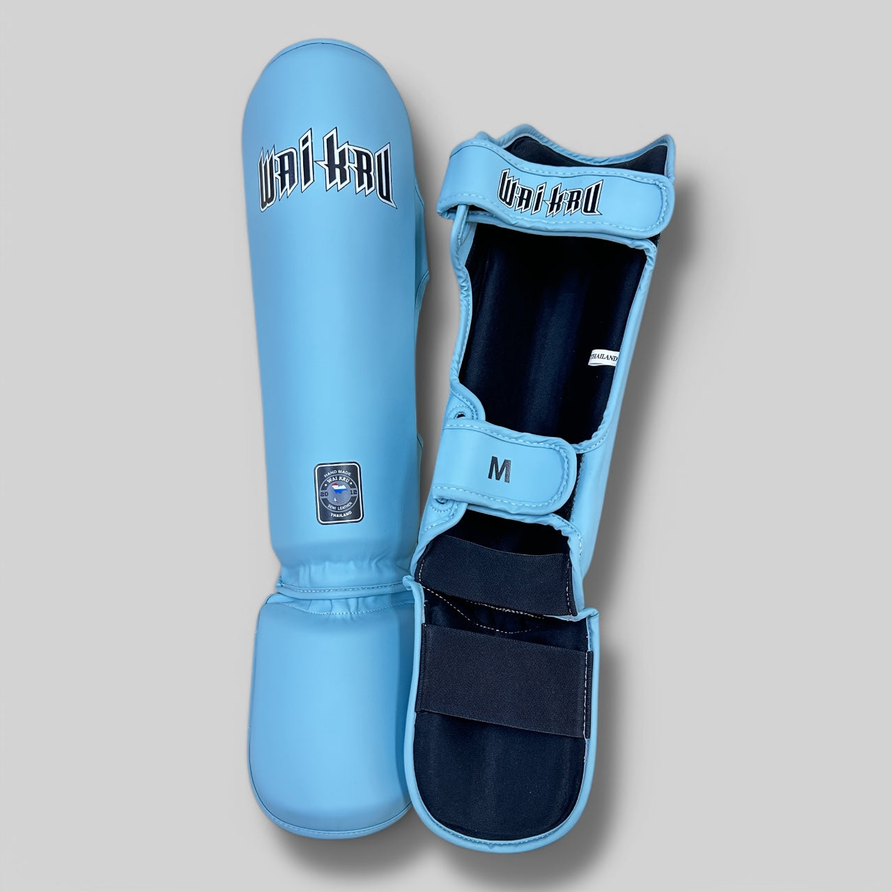 Muay Thai Shinguard Semi Leather – Light Blue – DVSG-5