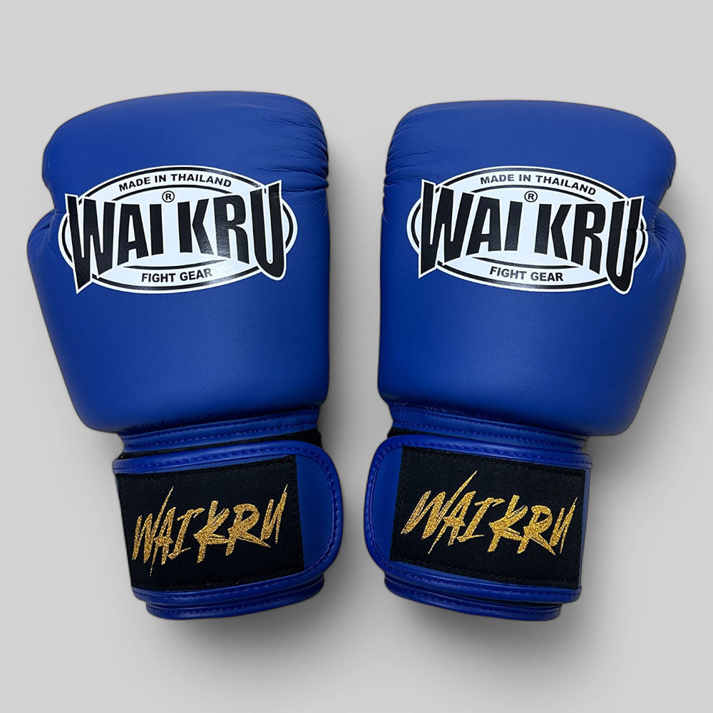 Wai Kru Muay Thai Gloves MicroFiber Blue Navyl BGM-1