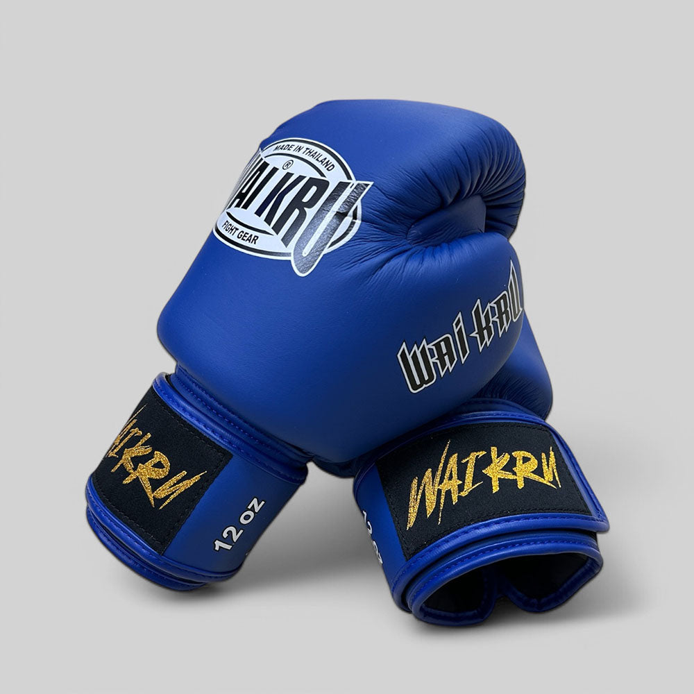 Wai Kru Muay Thai Gloves MicroFiber Blue Navyl BGM-1