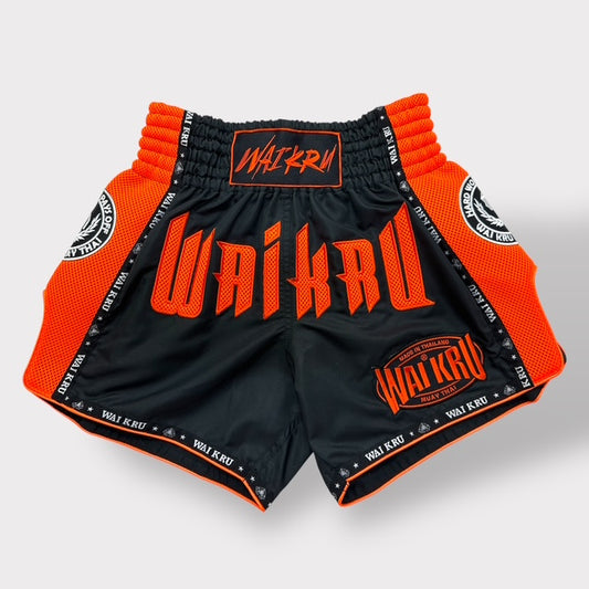 Muay Thai Shorts – MicroFiber Black – Mesh Orange – MT-16