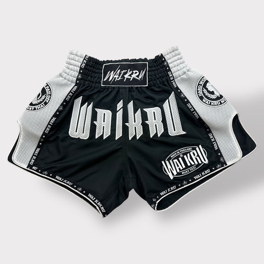 Muay Thai Shorts – MicroFiber Black – Mesh White – MT-17