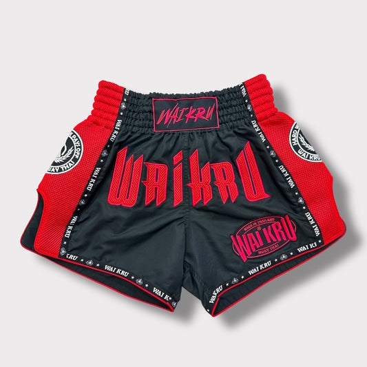 Muay Thai Shorts – MicroFiber Black – Mesh Red – MT-20