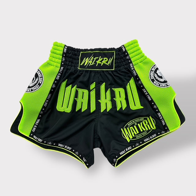 Muay Thai Shorts – MicroFiber Black – Mesh Neòn Green – MT-23