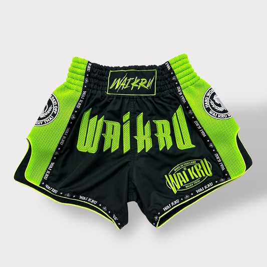 Muay Thai Shorts – MicroFiber Black – Mesh Neòn Green – MT-23