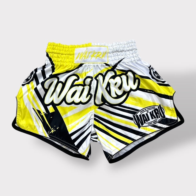 Muay Thai Shorts – MicroFiber – White-Yellow – SUB-19