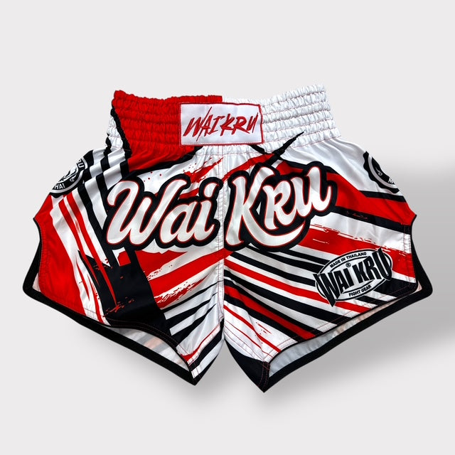 Muay Thai Shorts – MicroFiber – White-Red – SUB-20