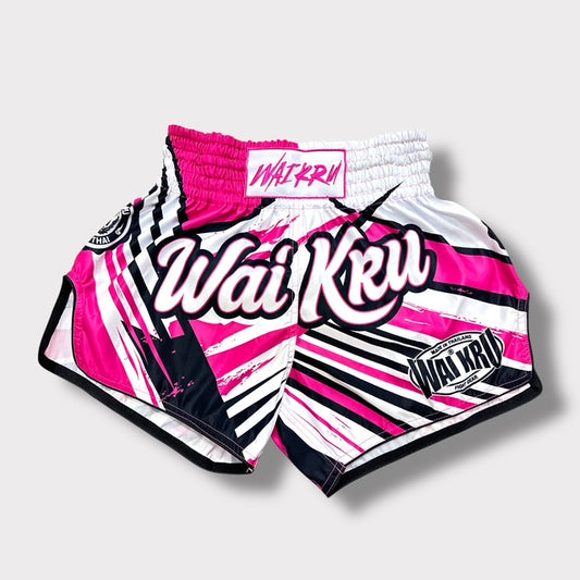 Muay Thai Shorts – MicroFiber – White-Pink – SUB-21