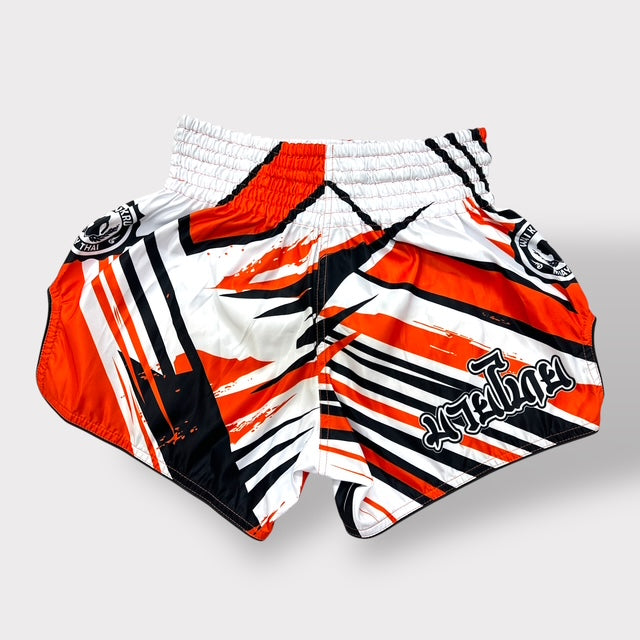 Muay Thai Shorts – MicroFiber – White-Orange – SUB-22