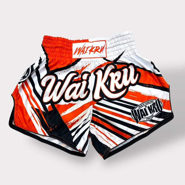 Muay Thai Shorts – MicroFiber – White-Orange – SUB-22