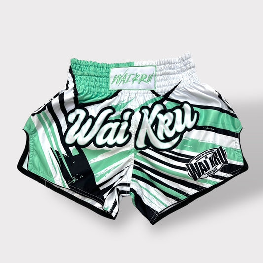 Muay Thai Shorts – MicroFiber – White-Green Pastel – SUB-23