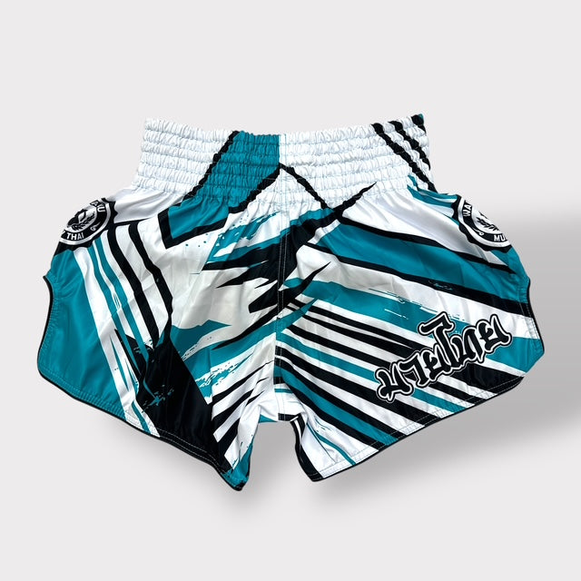 Muay Thai Shorts – MicroFiber – White-Turquoise – SUB-24