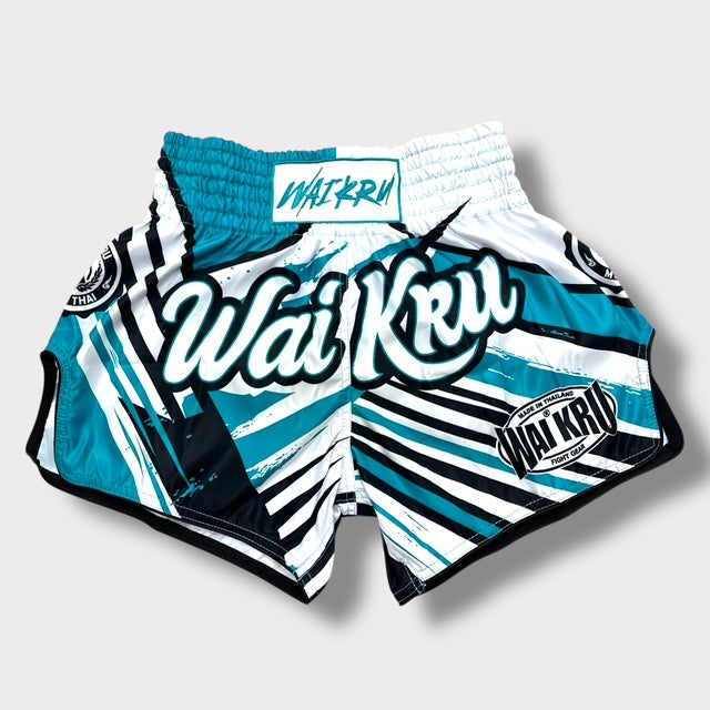 Muay Thai Shorts – MicroFiber – White-Turquoise – SUB-24
