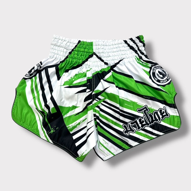 Muay Thai Shorts – MicroFiber – White-Green – SUB-25
