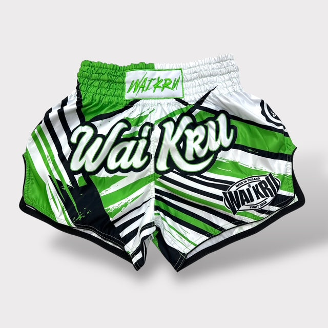 Muay Thai Shorts – MicroFiber – White-Green – SUB-25
