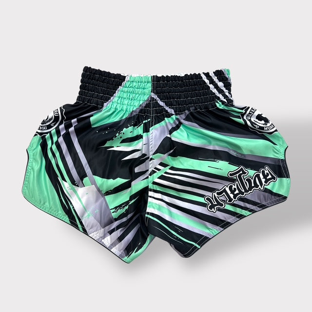 Muay Thai Shorts – MicroFiber – Black-Green Pastel – SUB-35