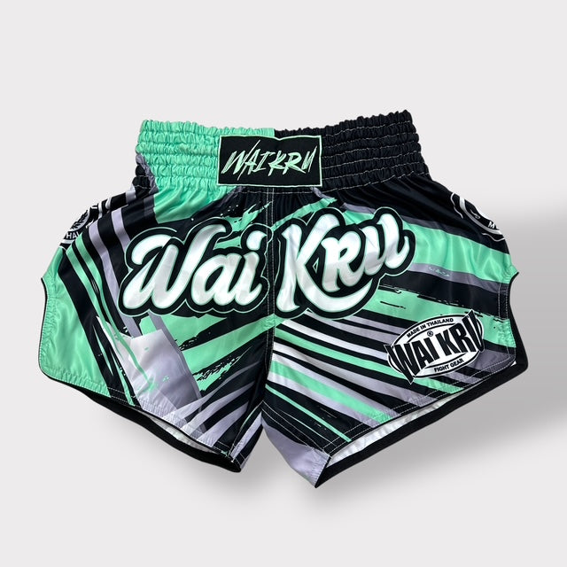 Muay Thai Shorts – MicroFiber – Black-Green Pastel – SUB-35