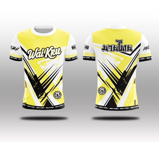 Wai Kru Muay Thai T-Shirts White-Yellow THS-19