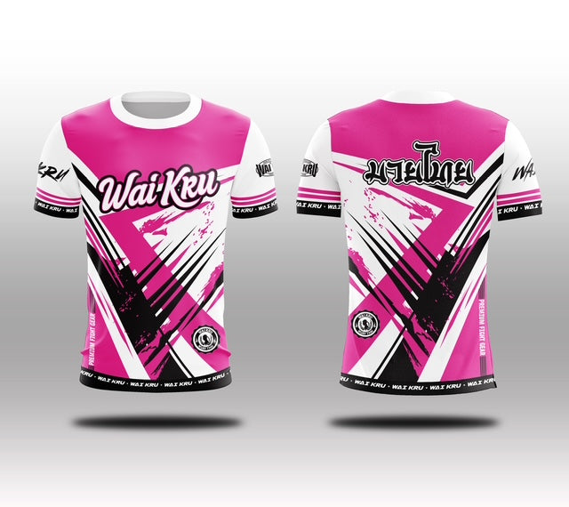 Wai Kru Muay Thai T-Shirts White-Pink THS-21