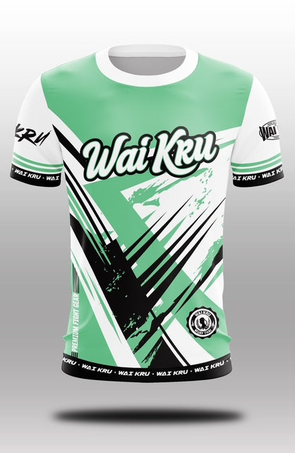 Wai Kru Muay Thai T-Shirts White-Green Pastel THS-23