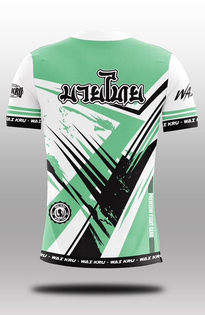 Wai Kru Muay Thai T-Shirts White-Green Pastel THS-23