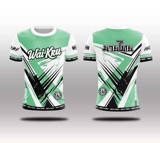 Wai Kru Muay Thai T-Shirts White-Green Pastel THS-23