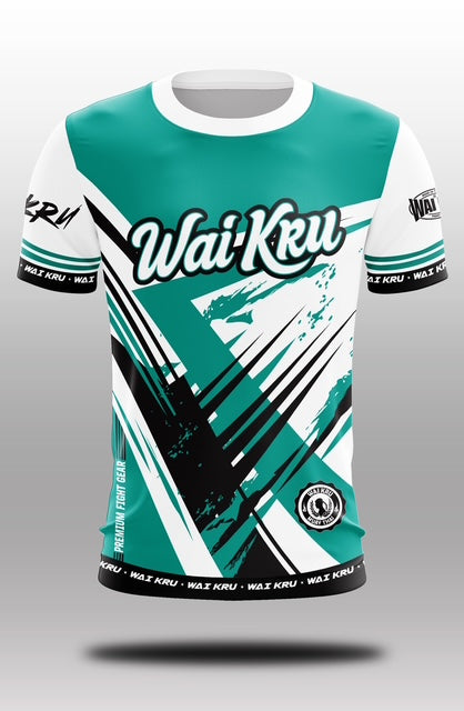 Wai Kru Muay Thai T-Shirts White-Turquoise THS-24