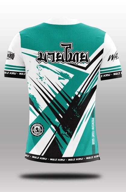 Wai Kru Muay Thai T-Shirts White-Turquoise THS-24