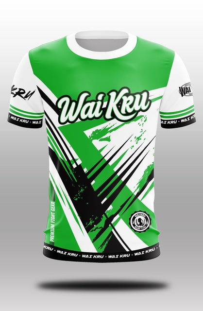 Wai Kru Muay Thai T-Shirts White-Green THS-25