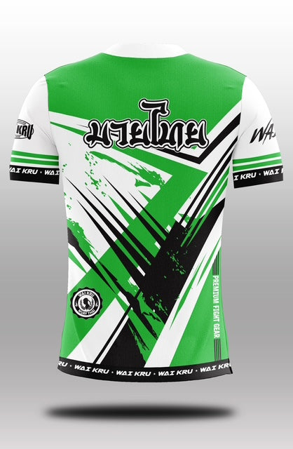 Wai Kru Muay Thai T-Shirts White-Green THS-25