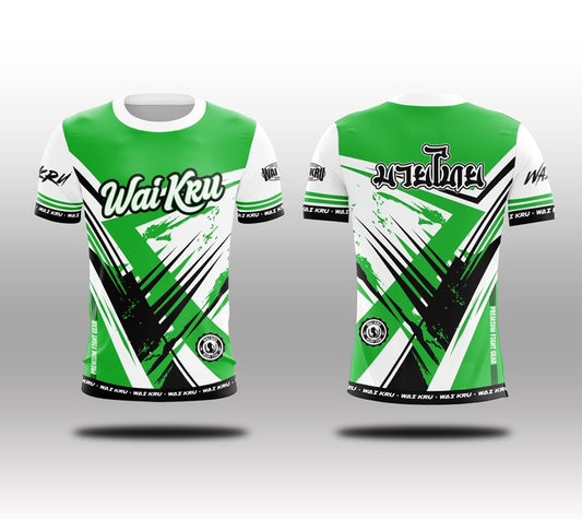 Wai Kru Muay Thai T-Shirts White-Green THS-25