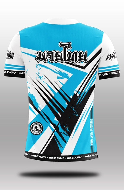 Wai Kru Muay Thai T-Shirts White-Light Blue THS-26