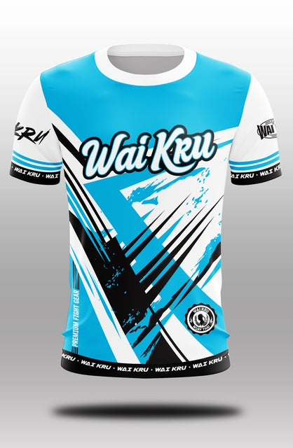 Wai Kru Muay Thai T-Shirts White-Light Blue THS-26