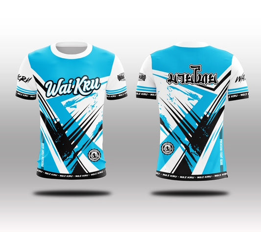 Wai Kru Muay Thai T-Shirts White-Light Blue THS-26