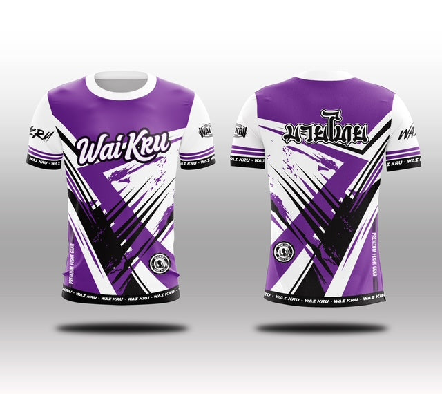 Wai Kru Muay Thai T-Shirts White-Purple THS-27