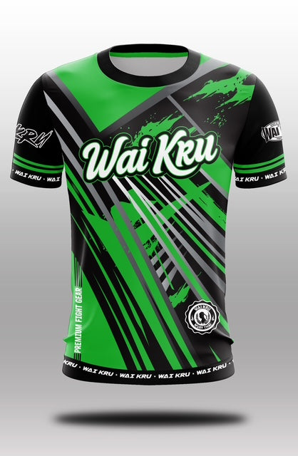 Wai Kru Muay Thai T-Shirts Black-Green THS-28