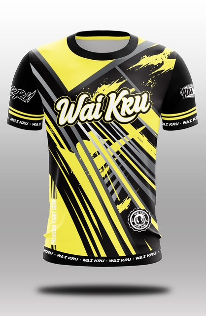 Wai Kru Muay Thai T-Shirts Black-Yellow THS-30
