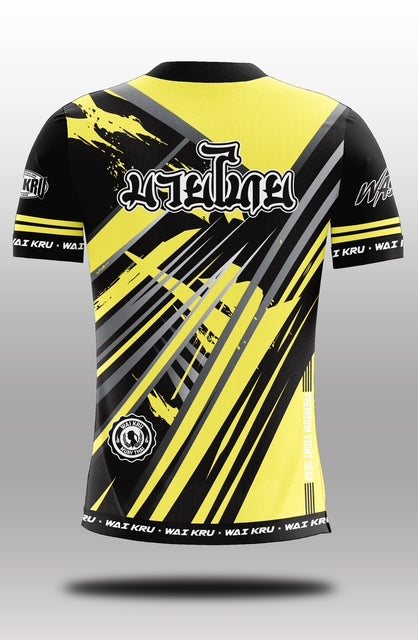 Wai Kru Muay Thai T-Shirts Black-Yellow THS-30