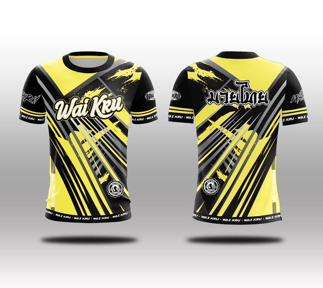 Wai Kru Muay Thai T-Shirts Black-Yellow THS-30