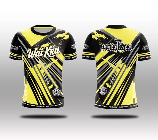 Wai Kru Muay Thai T-Shirts Black-Yellow THS-30