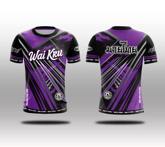 Wai Kru Muay Thai T-Shirts Black-Purple THS-31