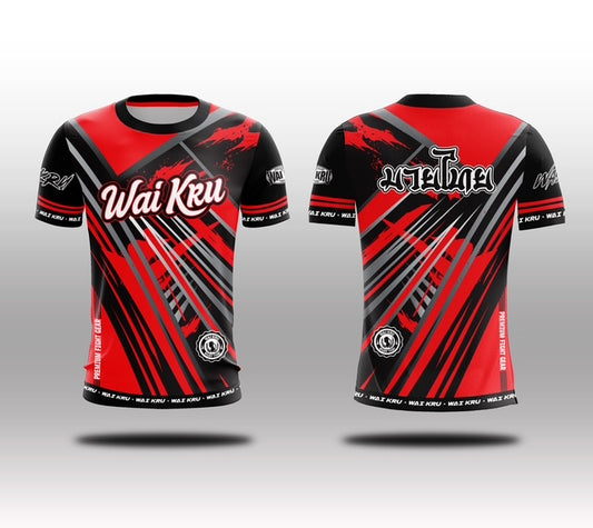 Wai Kru Muay Thai T-Shirts Black-Red THS-32