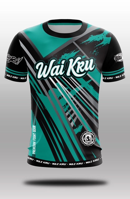 Wai Kru Muay Thai T-Shirts Black-Turquoise THS-33