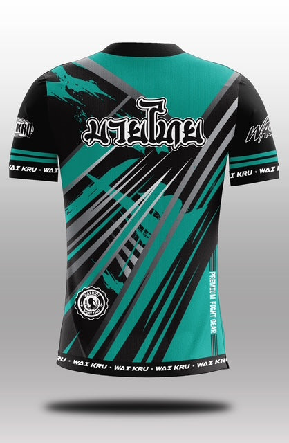 Wai Kru Muay Thai T-Shirts Black-Turquoise THS-33