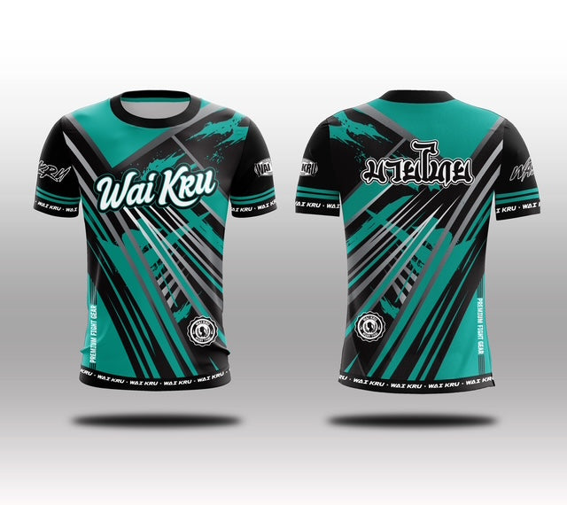 Wai Kru Muay Thai T-Shirts Black-Turquoise THS-33