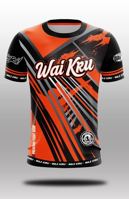 Wai Kru Muay Thai T-Shirts Black-Orange THS-34