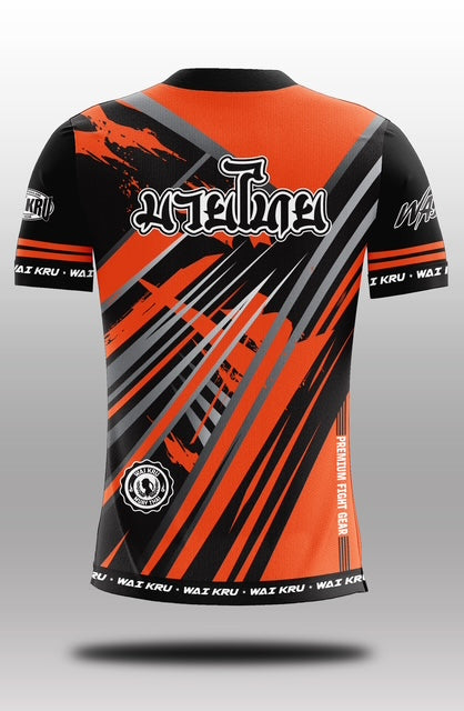Wai Kru Muay Thai T-Shirts Black-Orange THS-34