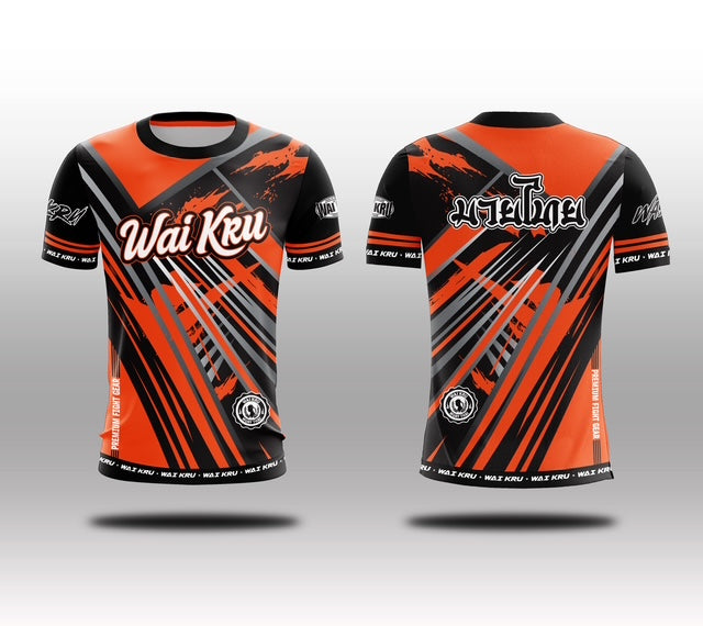 Wai Kru Muay Thai T-Shirts Black-Orange THS-34