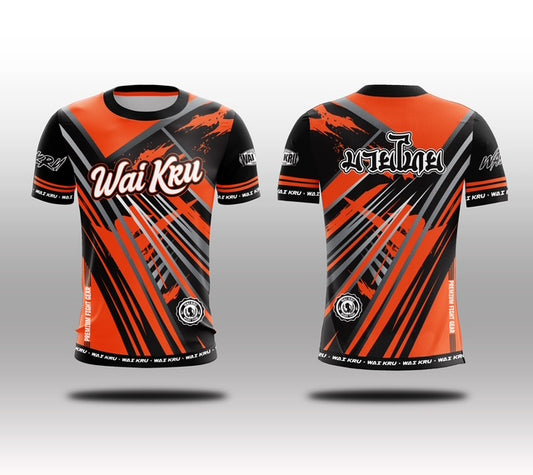 Wai Kru Muay Thai T-Shirts Black-Orange THS-34