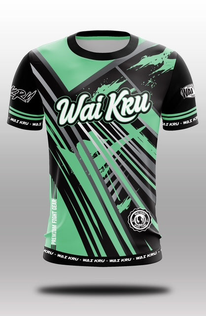 Wai Kru Muay Thai T-Shirts Black-Green Pastel THS-35